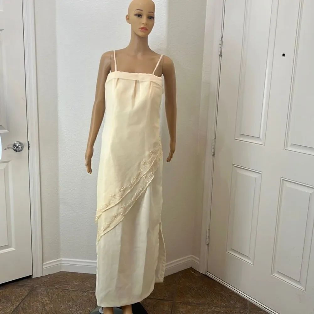Wedding Dress 2 X Sheer Beaded Ivory Cream Spaghetti Strap Slimming Tiered Slip